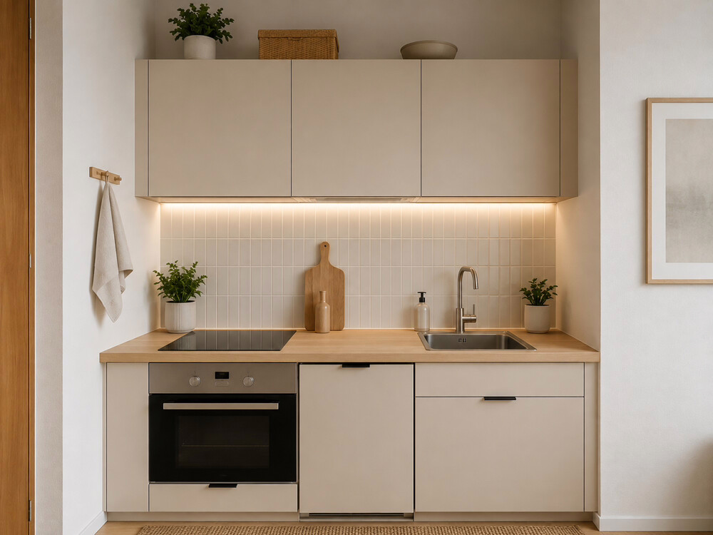 Sylt-Einstieg leicht gemacht – gepflegtes Appartement mit schönem Außenbereich - Visualisierung Küchenzeile