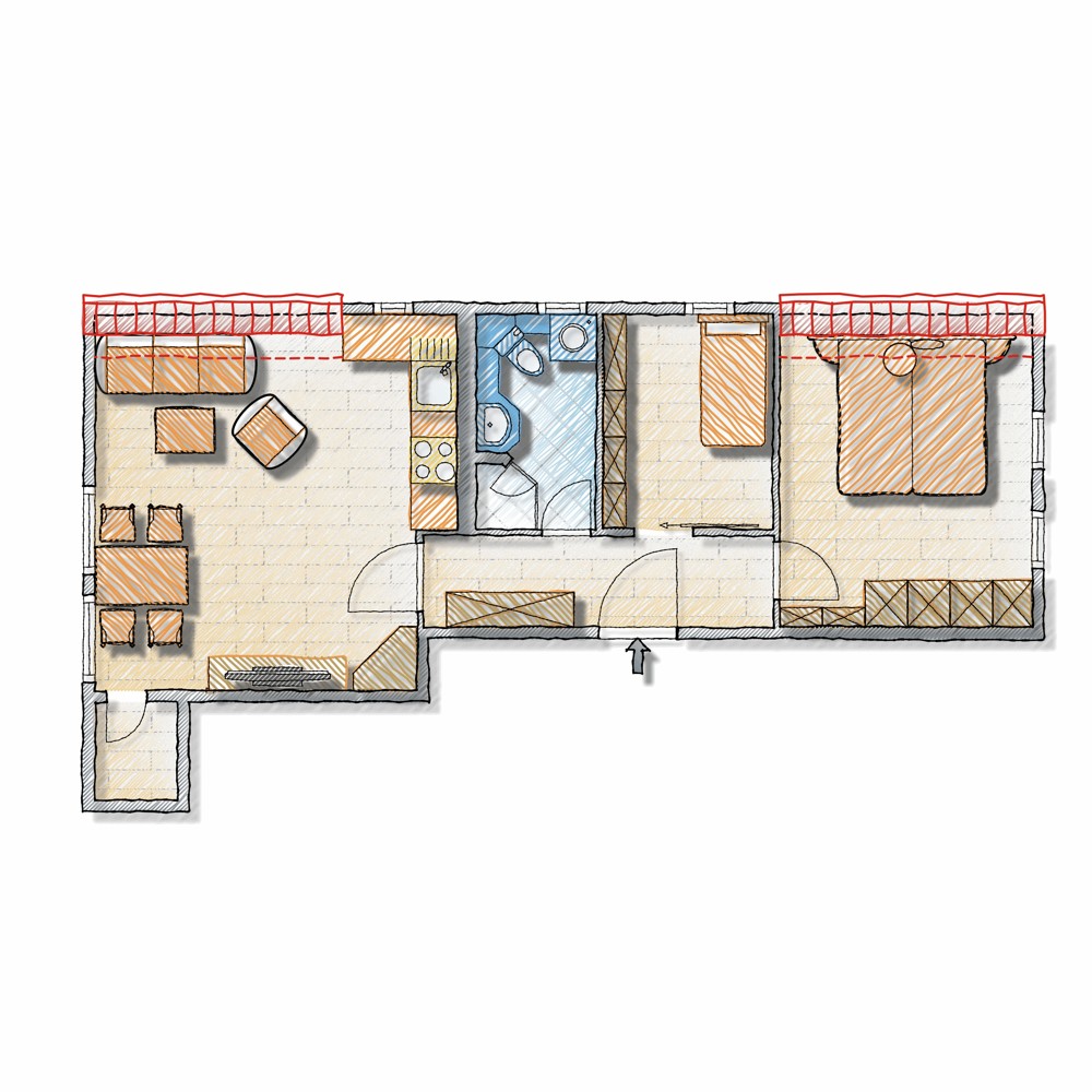 Reetgedeckte Drei-Zimmer-Wohnung mit Blick aufs Wattenmeer in Rantum - Grundriss