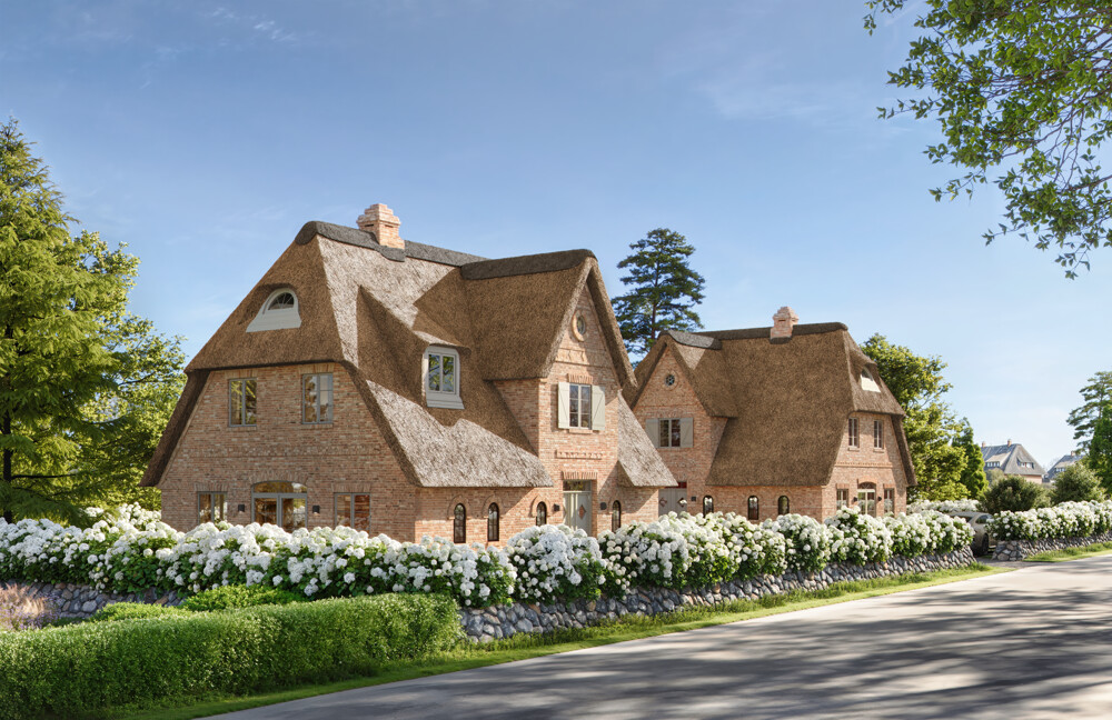 Provisionsfrei: Exklusives Neubau-Einzelhaus mit Ferienvermietungsgenehmigung - Ansicht von der alten Dorfstraße (Visualisierung)