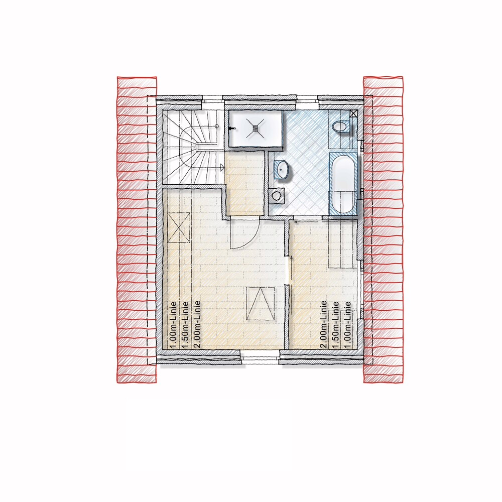 Klein wohnen, groß leben – Einzelhaus mit großzügigem Garten für Gewerbetreibende & Freiberufler - Grundriss Dachgeschoss